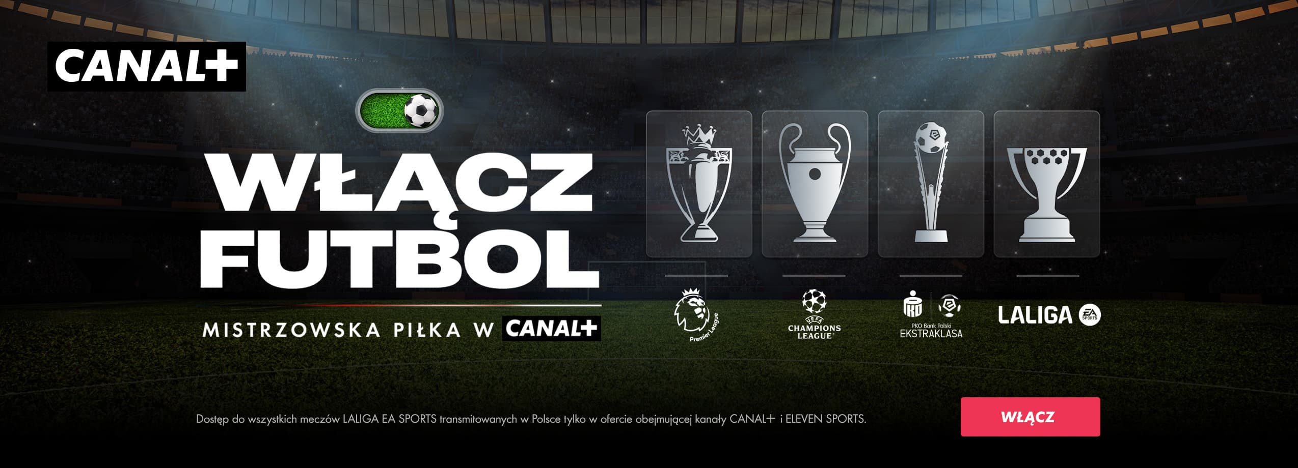 Baner zachęcający do zakupu Canal+ w którym można oglądać transmisje z rozgrywek piłki nożnej